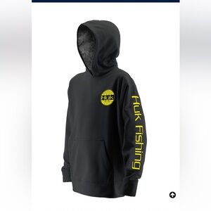 Huk black logo tidewater performance fishing hoodie boys medium